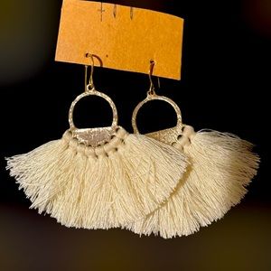 Silver and beige fringy earrings